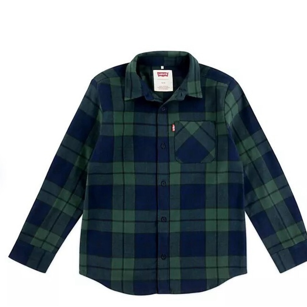 Boys Levi's Kids Plaid Button-Down Shirt - Green and Blue